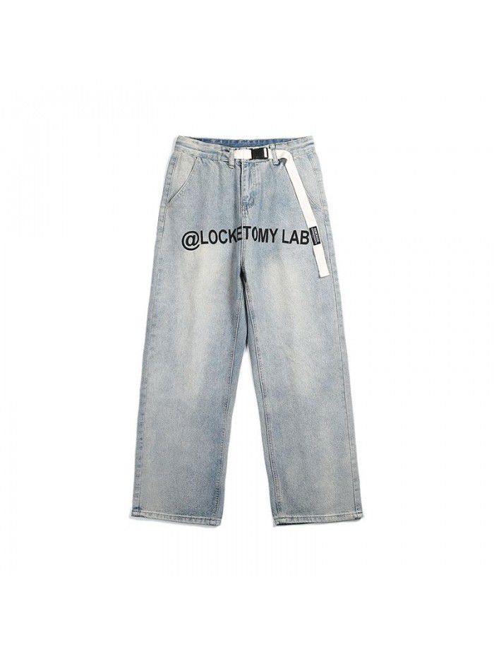 New fashion in spring and summer, Hong Kong style, retro, old dad jeans, men's loose, straight leg, wide leg pants 