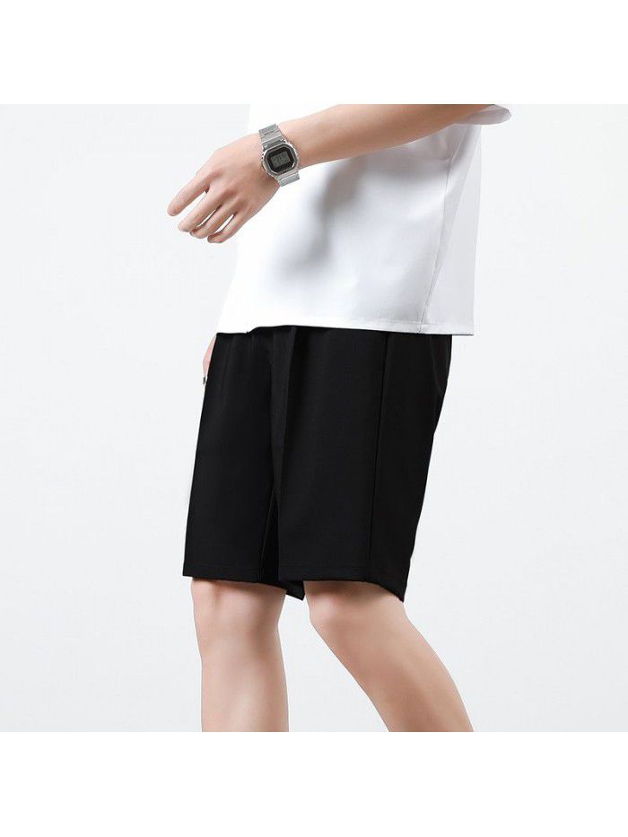 New Summer Shorts men's pants straight tube solid color men's youth casual Capris men's pants 