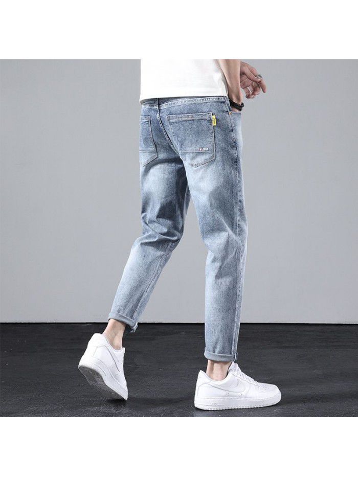 Jeans men's fashion brand new spring loose straight pants men's youth Korean leisure Harlan stretch Capris 