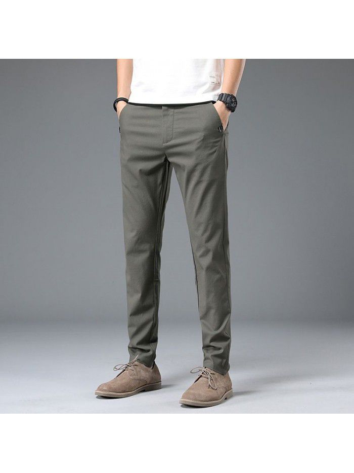  summer thin men's business casual pants men's Korean fashion youth simple trousers elastic slim pants 