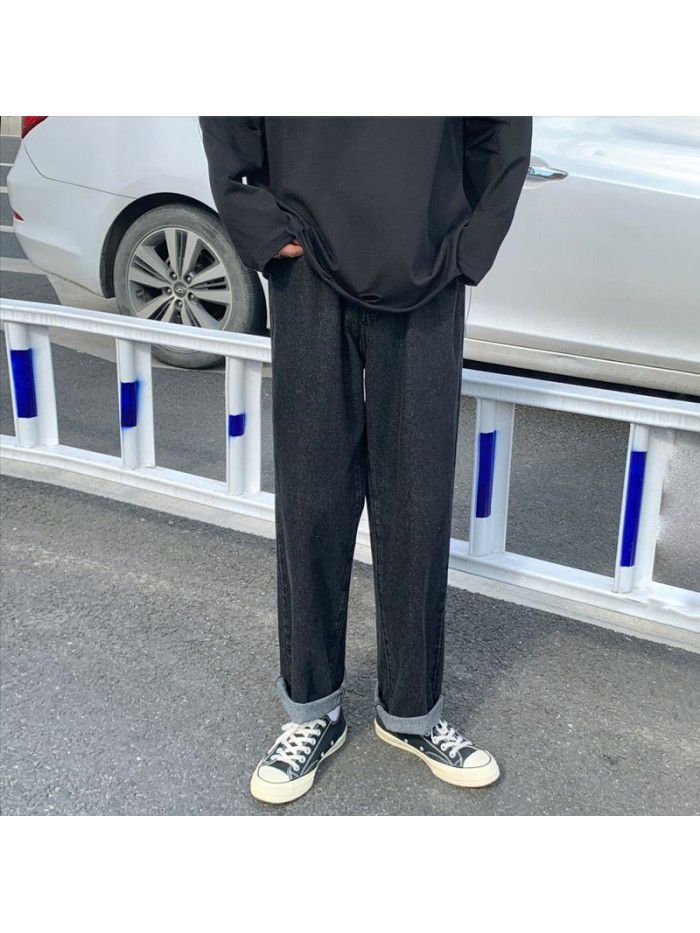 Jeans men's fashion brand loose straight tube Harlan pants men's fashion Korean casual wash wide leg Daddy Long Pants 
