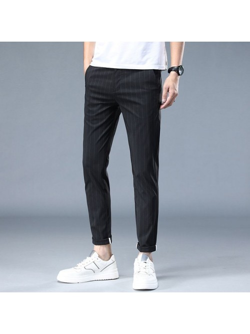 Summer thin striped elastic casual pants men'...