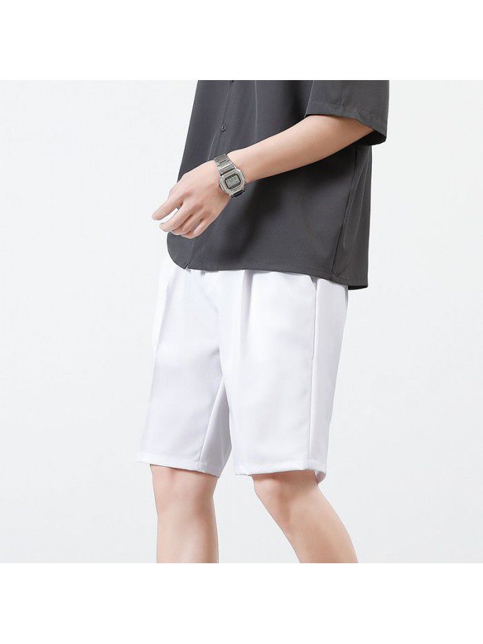 New Summer Shorts men's pants straight tube solid color men's youth casual Capris men's pants 