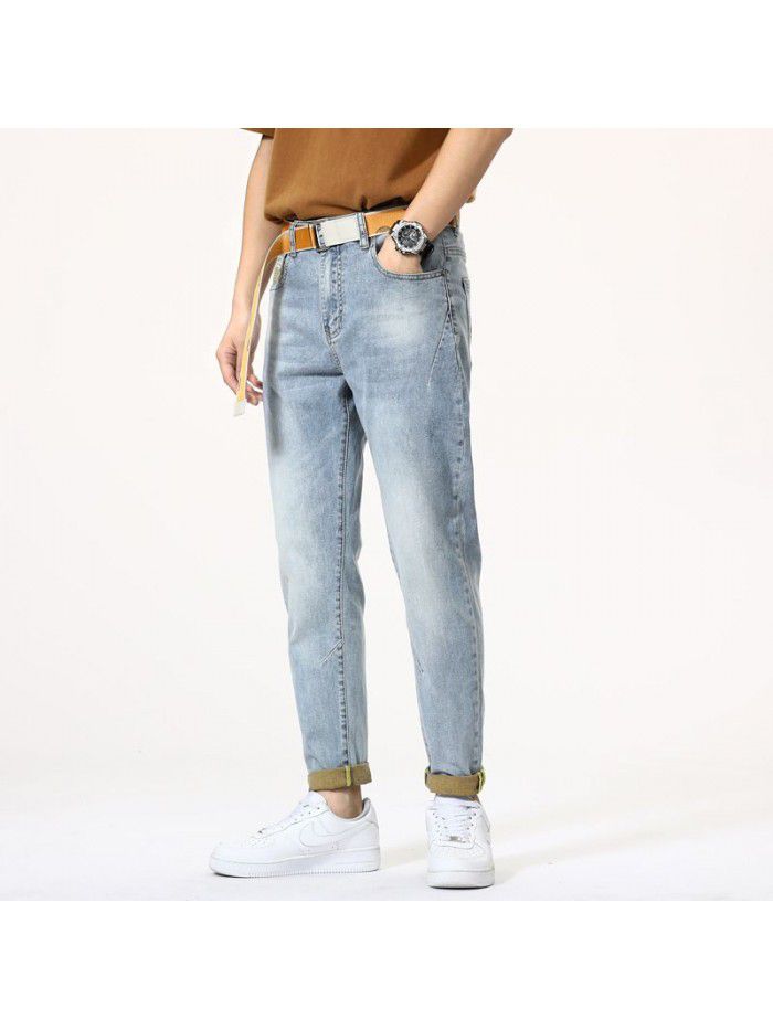 Men's jeans spring and summer new Korean slim Leggings men's youth fashion leisure stretch pants 