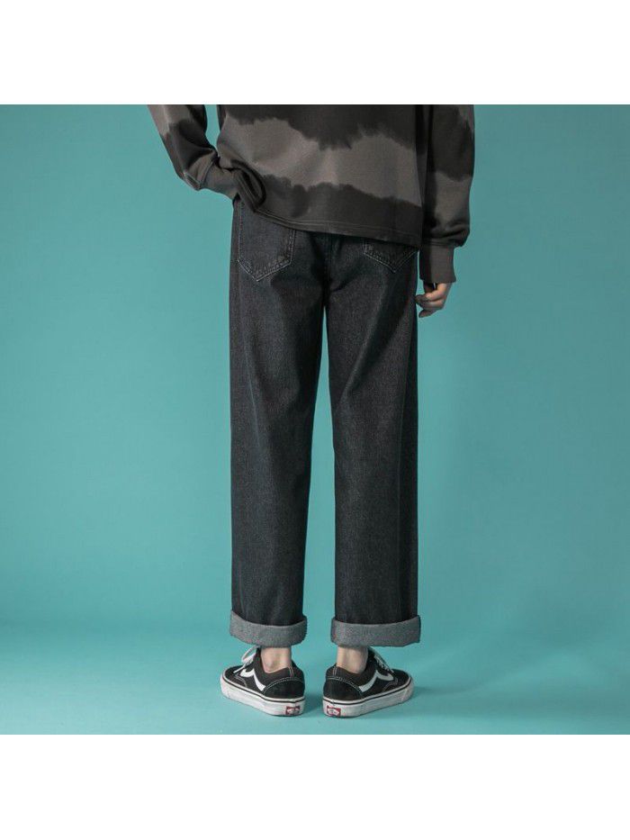 Hole jeans men's spring and summer new fashion brand loose straight wide leg pants men's fashion youth leisure father pants 