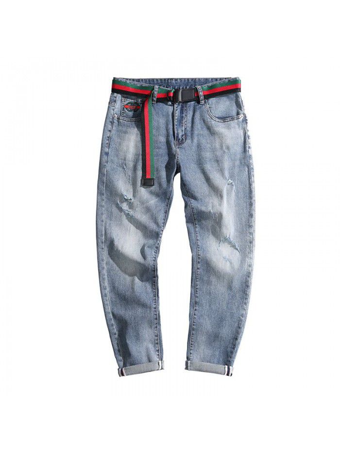 Men's jeans spring and summer new fashion brand loose straight tube Harem Pants men's youth leisure elastic large pants 