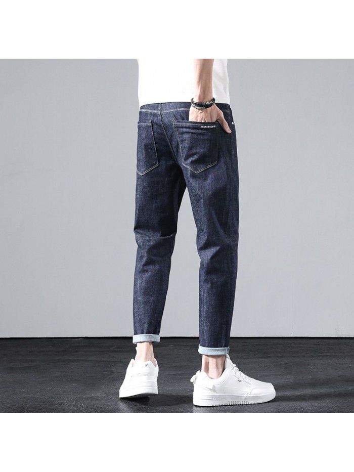 Jeans men's fashion brand loose straight pants men's youth Korean casual stretch Capris  spring new 