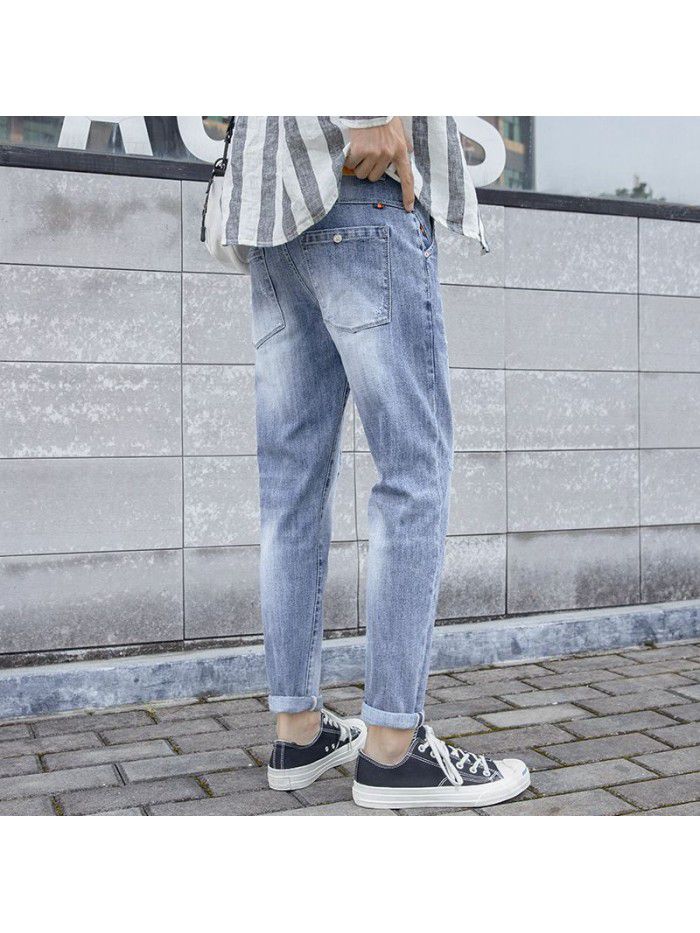 New fashion brand jeans in spring and summer of  men's Korean slim Leggings men's youth fashion casual Capris 