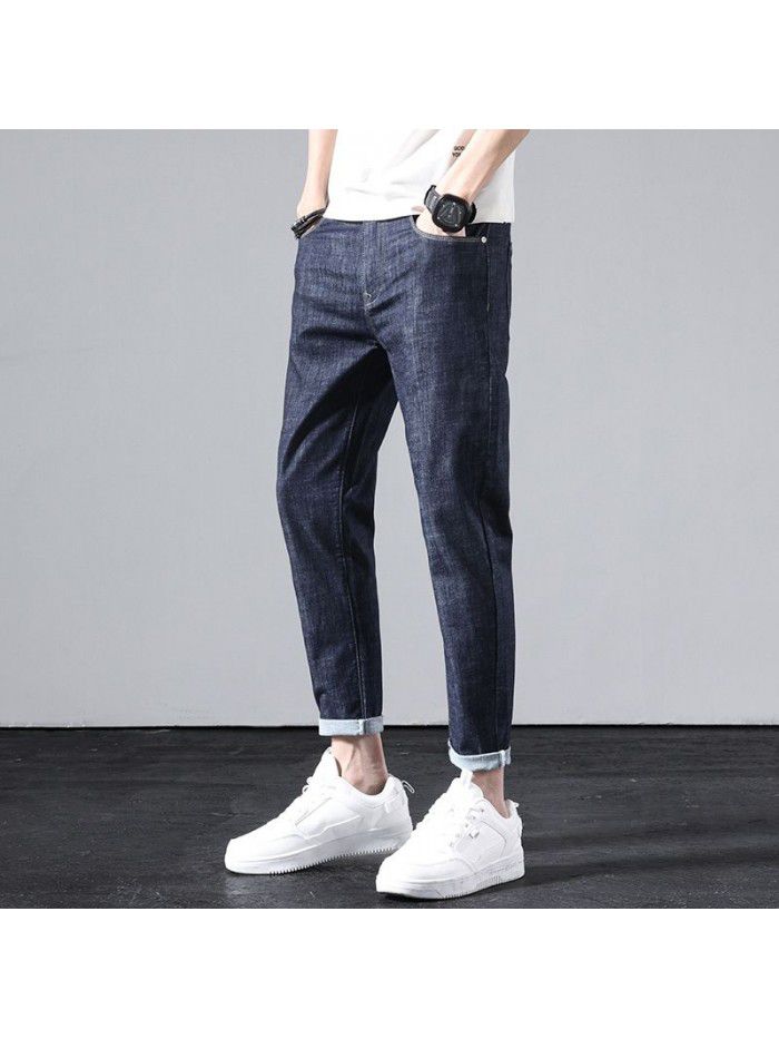 Jeans men's fashion brand loose straight pants men's youth Korean casual stretch Capris  spring new 