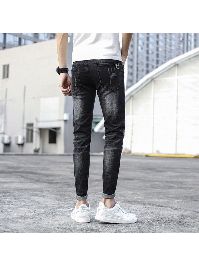 Spring and summer new fashion brand jeans men's Korean slim elastic Leggings men's fashion casual pants 