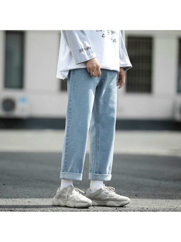 Spring and summer new fashion brand jeans men's loose straight tube Harem Pants men's fashion youth leisure wide leg quarter pants 