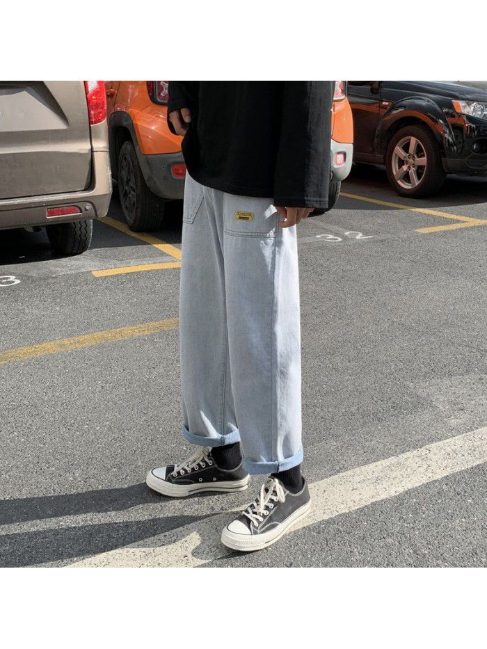 Loose fitting straight jeans men's fashion brand spring and summer new wide leg pants men's youth Korean leisure Harem Pants 