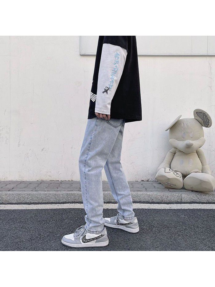  spring and summer new jeans men's fashion brand gangfenggao Street SLIM STRAIGHT wash youth trend long pants 