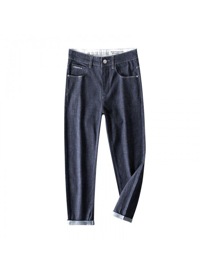 Jeans men's fashion brand loose straight pants men's youth Korean casual stretch Capris  spring new 