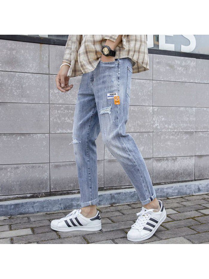 Spring and summer new hole jeans men's Korean slim Leggings men's trend youth fashion casual pants 