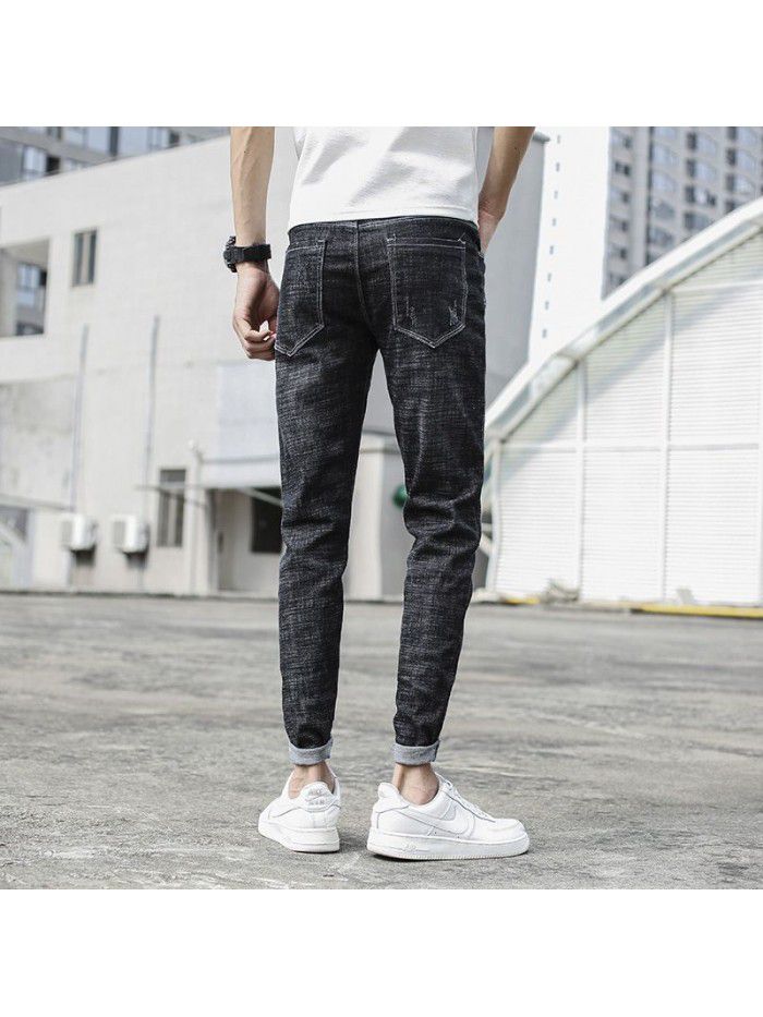 Spring and autumn men's jeans slim fit small foot casual Capris men's Korean fashion brand  spring new 