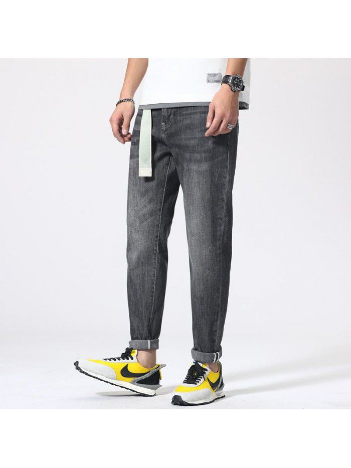 Spring and summer jeans men's fashion brand large loose casual Capris Korean Trend elastic leg pants men's pants 