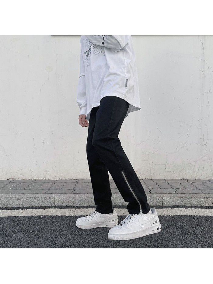  spring and summer new men's high street black jeans men's trend casual SLIM STRAIGHT Korean long pants 