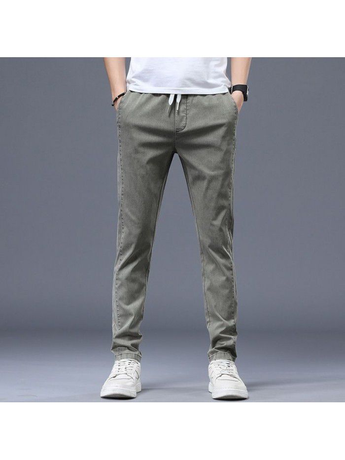 Spring and summer new fashion brand casual pants men's Korean slim Leggings men's youth trend elastic drawstring pants 