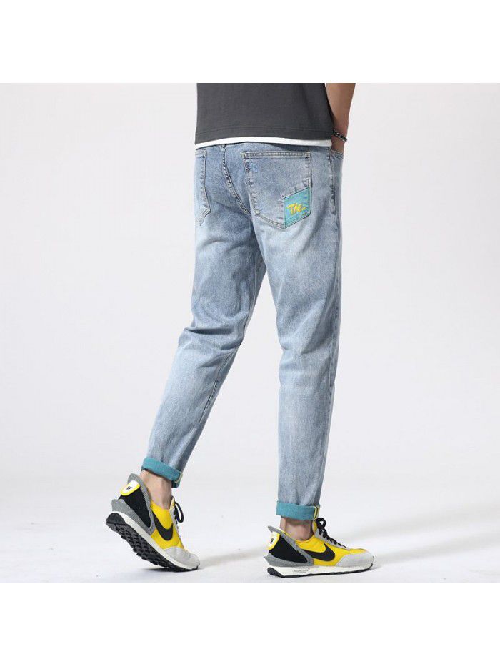 Spring and summer new fashion brand jeans men's Korean slim Leggings trend youth fashion leisure stretch pants 