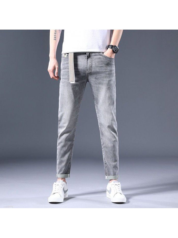 New men's jeans in spring and summer, slim Leggings in Korean, youth fashion, leisure, large elastic pants 