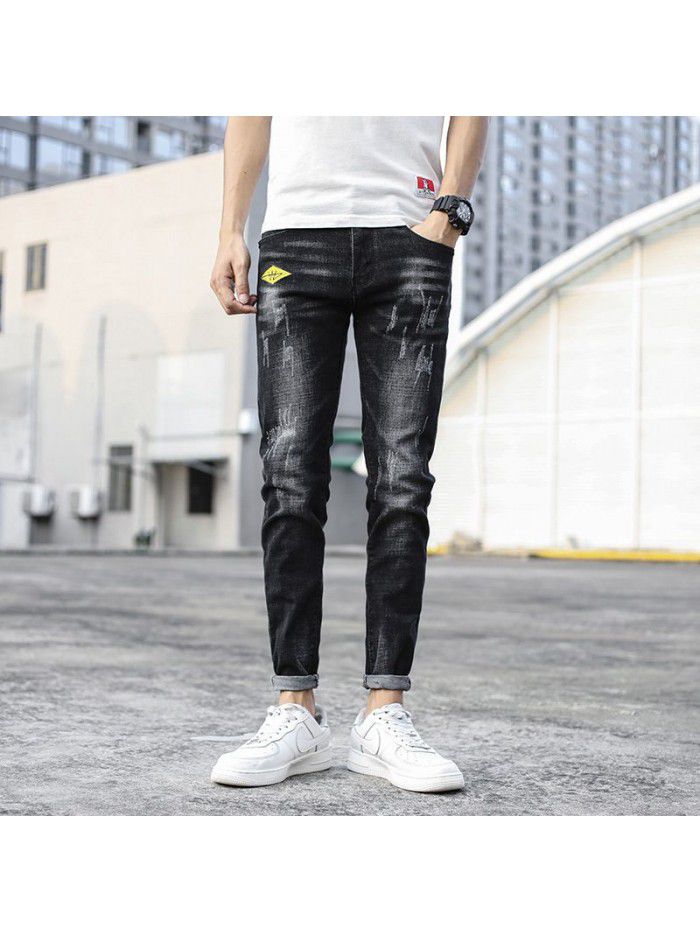 Spring and summer new fashion brand jeans men's Korean slim elastic Leggings men's fashion casual pants 