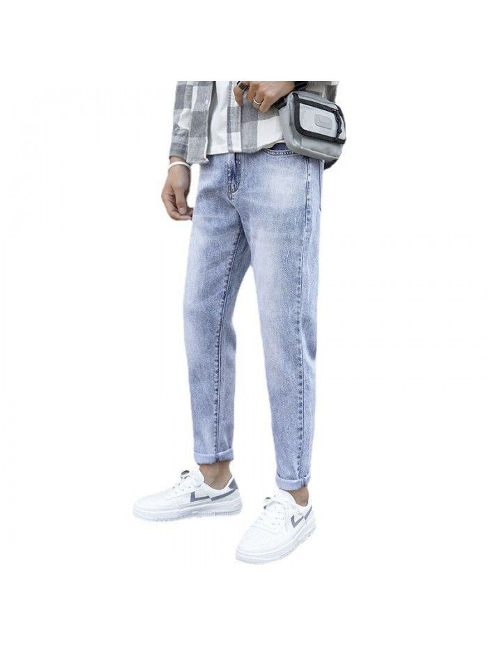 Spring and summer fashion brand jeans men's Korean slim Leggings men's fashion simple casual stretch Capris 