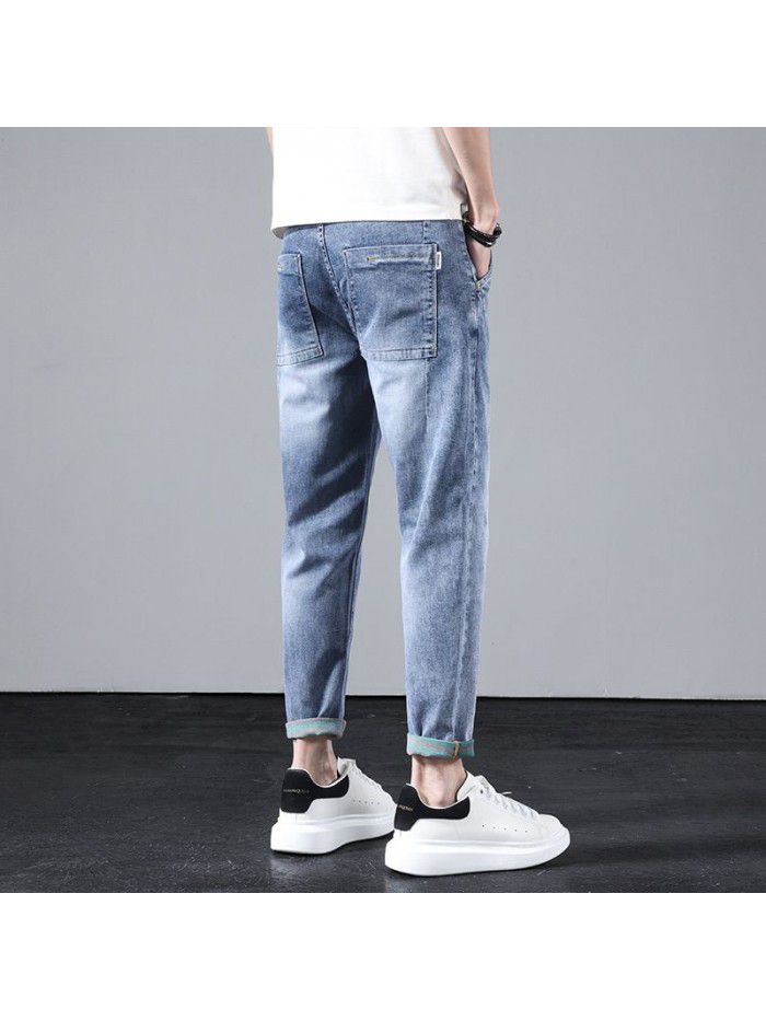  spring and summer new jeans men's loose straight Harem Pants men's fashion casual stretch Capris 