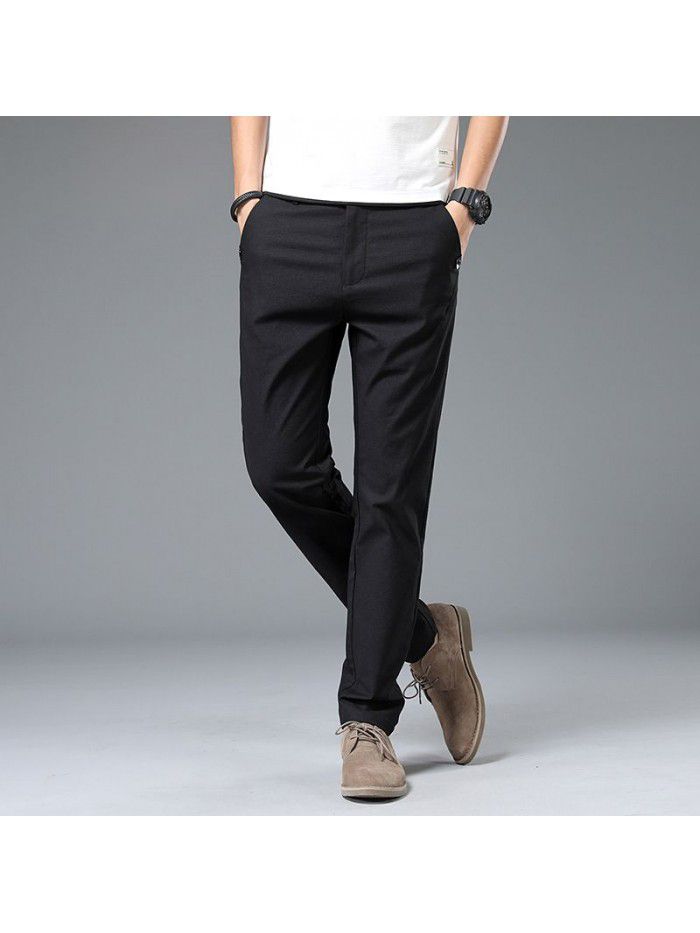  summer thin men's business casual pants men's Korean fashion youth simple trousers elastic slim pants 