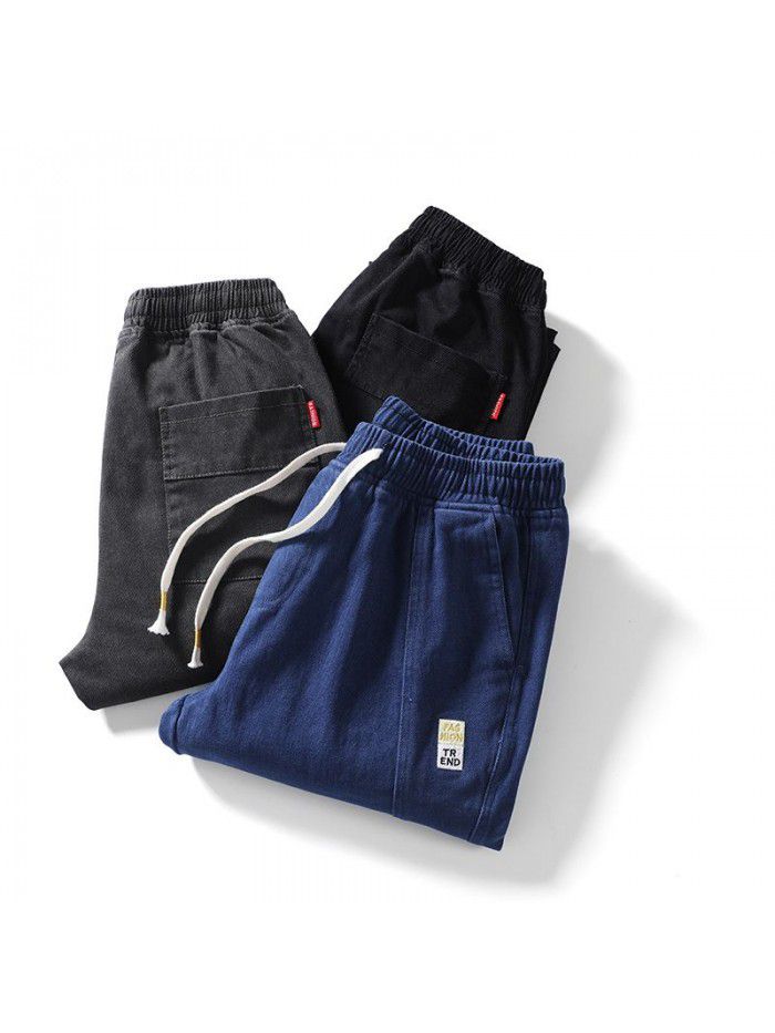 men's casual pants men's wash loose casual pants large elastic waist overalls men's wear 