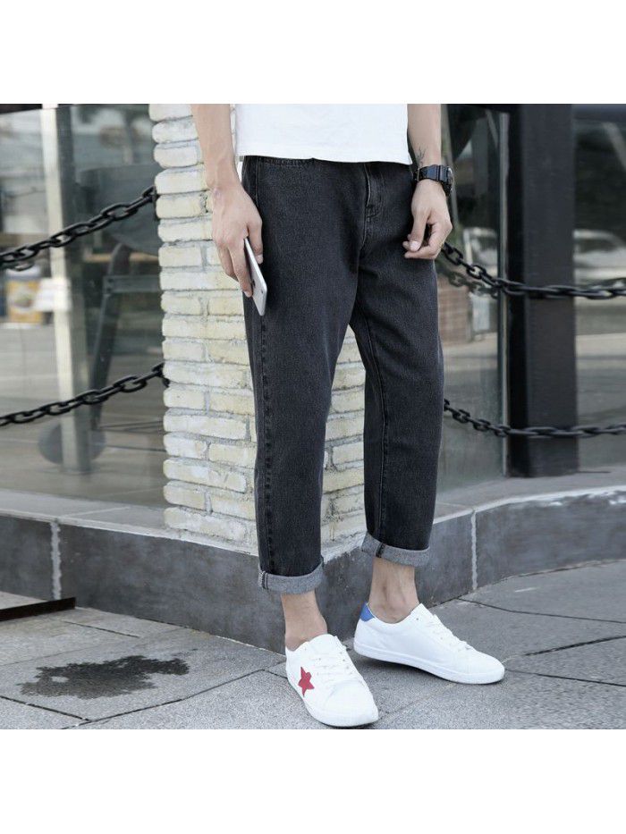 Spring and summer new jeans men's fashion brand loose straight tube daddy pants men's Korean fashion casual harem Capris 