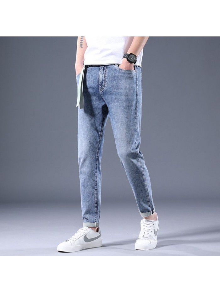 New men's jeans in spring and summer, slim Leggings in Korean, youth fashion, leisure, large elastic pants 