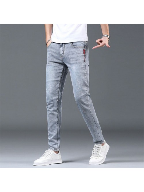 Spring and summer thin washed jeans men's Kor...