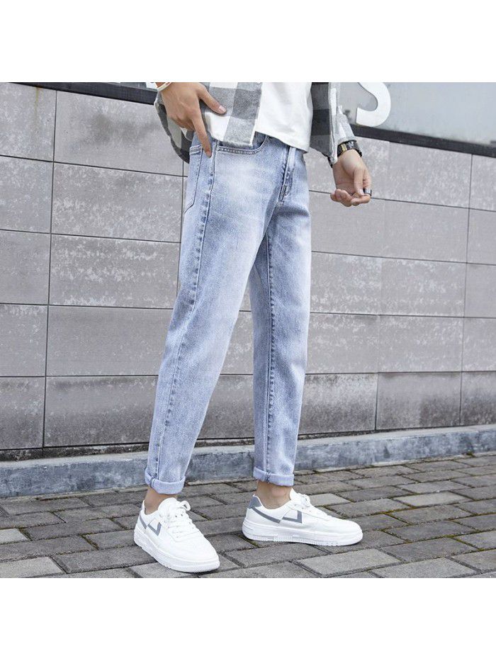 Spring and summer fashion brand jeans men's Korean slim Leggings men's fashion simple casual stretch Capris 