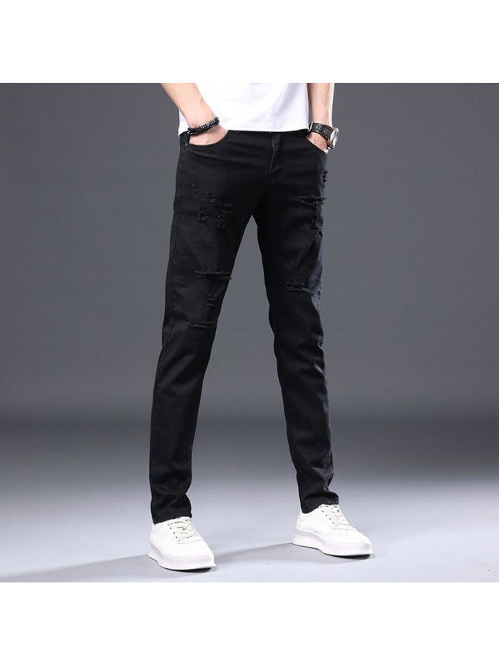 Spring and summer new hole jeans men's Korean slim Leggings men's youth fashion casual stretch pants 