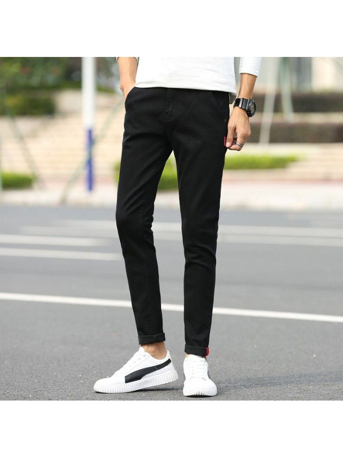 Spring and summer new stretch jeans men's fashion Korean slim pants men's trend youth casual Capris 