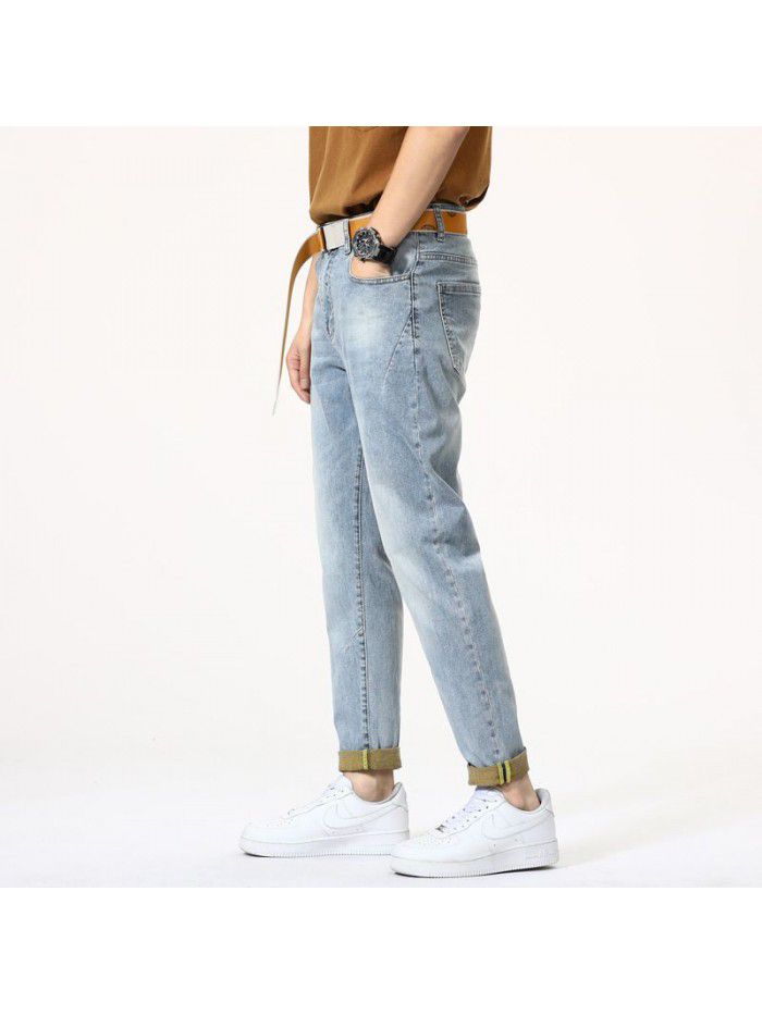Men's jeans spring and summer new Korean slim Leggings men's youth fashion leisure stretch pants 