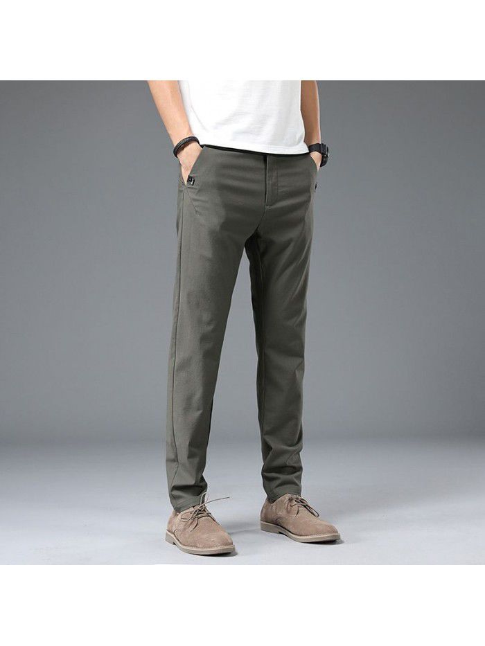  summer thin men's business casual pants men's Korean fashion youth simple trousers elastic slim pants 