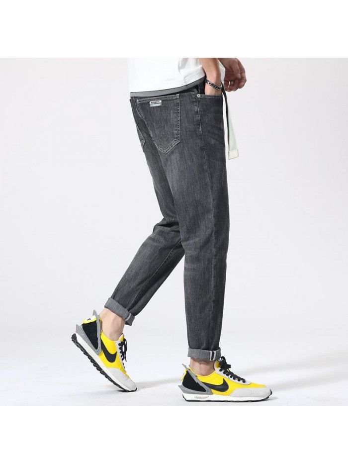 Spring and summer jeans men's fashion brand large loose casual Capris Korean Trend elastic leg pants men's pants 