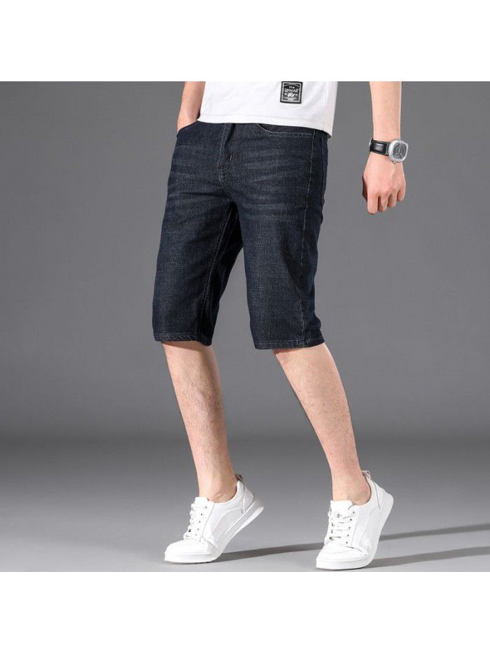 Men's summer Jeans Shorts men's summer jeans men's slim fit thin straight elastic Capris NEW 
