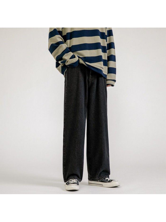 Spring and summer new jeans men's fashion brand loose straight tube wide leg pants men's fashion Korean casual daddy pants 