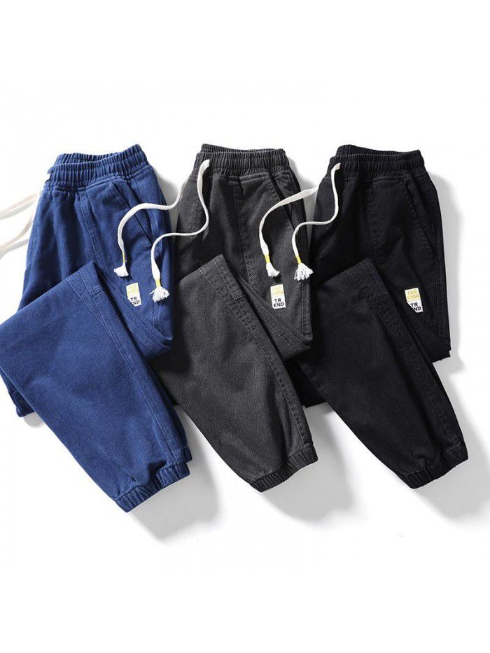 men's casual pants men's wash loose casual pants large elastic waist overalls men's wear 