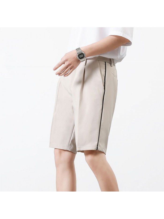 New Summer Shorts men's pants straight tube solid color men's youth casual Capris men's pants 
