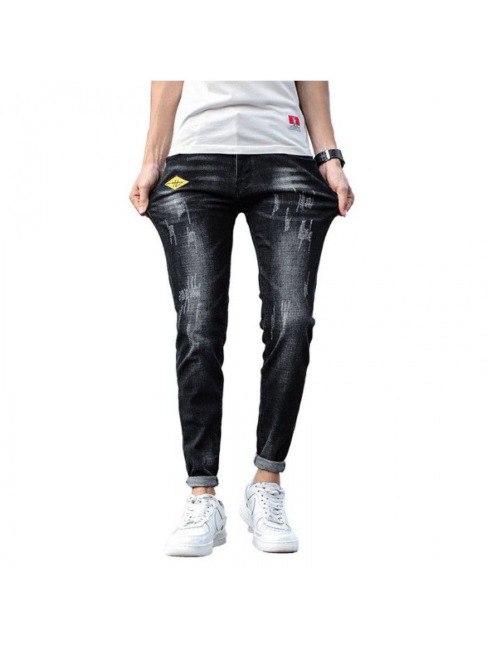 Spring and summer new fashion brand jeans men's Korean slim elastic Leggings men's fashion casual pants 