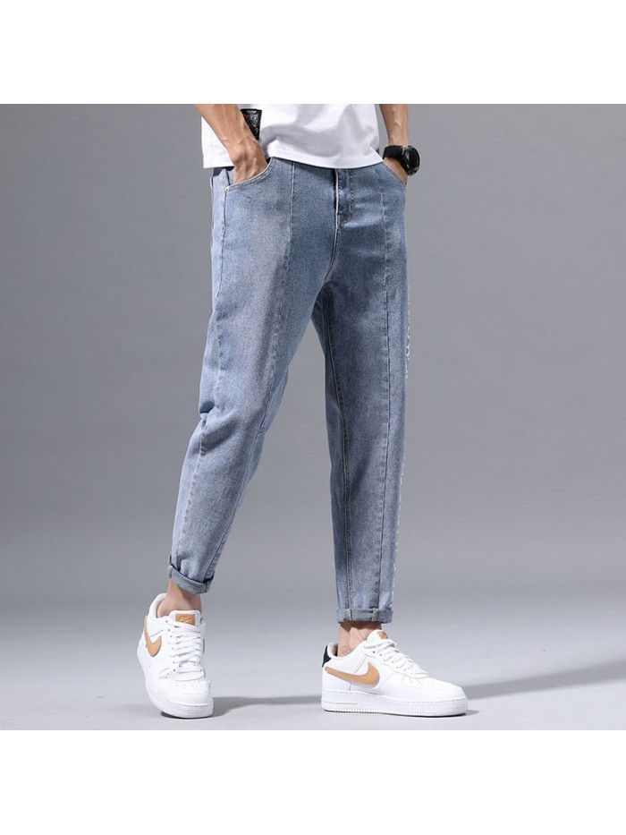 Jeans men's fashion brand spring and summer new Korean slim Leggings men's youth fashion casual Capris 