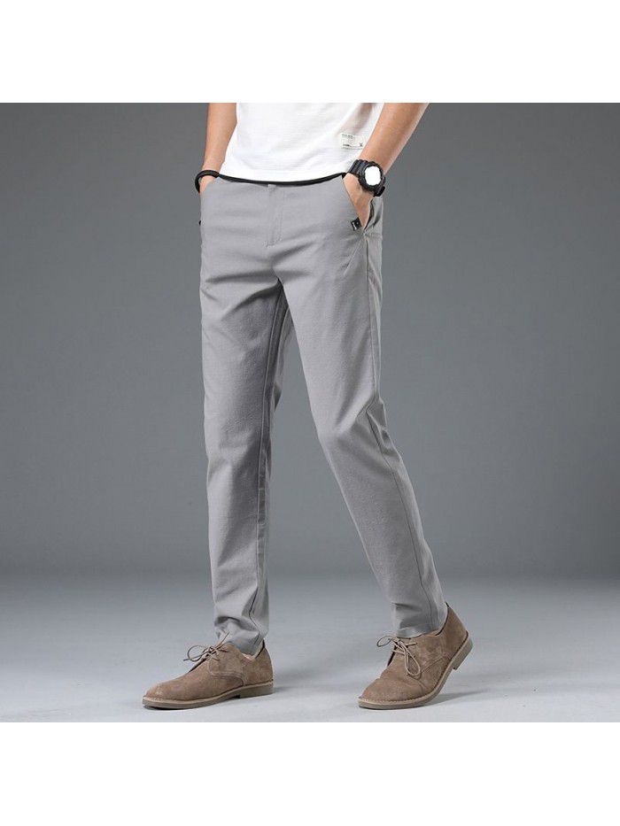  summer thin men's business casual pants men's Korean fashion youth simple trousers elastic slim pants 