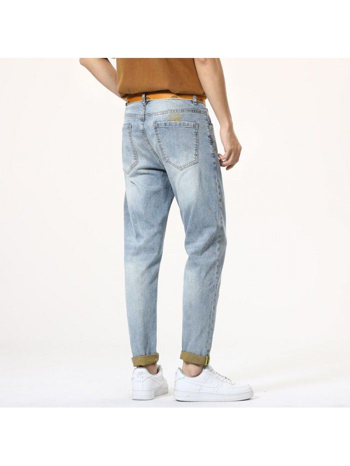 Men's jeans spring and summer new Korean slim Leggings men's youth fashion leisure stretch pants 