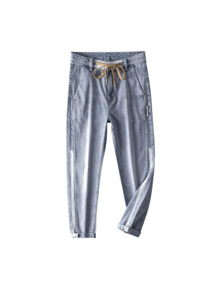 Stretch jeans men's  spring and summer new loose fit Harlan straight pants men's fashion simple casual pants 