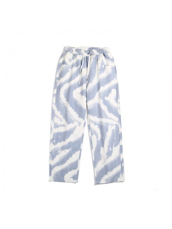 spring and summer new jeans men's trend loose straight hip hop Street elastic waist Hong Kong style wide leg pants 