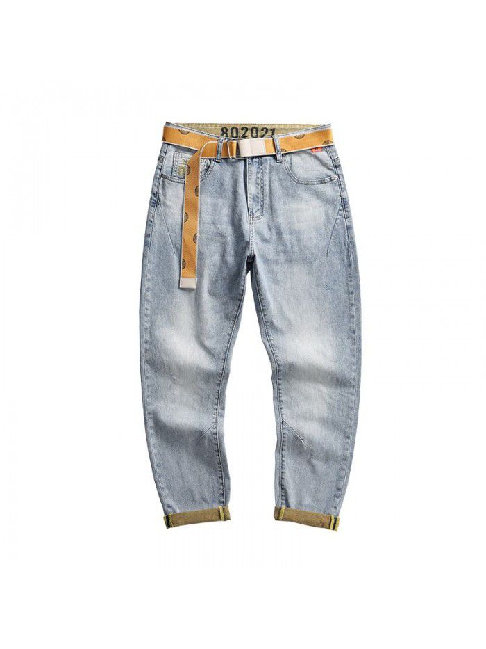 Men's jeans spring and summer new Korean slim Leggings men's youth fashion leisure stretch pants 